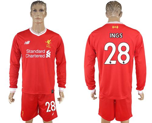 Liverpool #28 INGS Home Long Sleeves Soccer Club Jersey